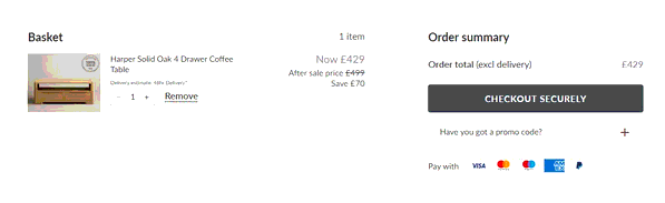 Oak & More shopping basket screenshot