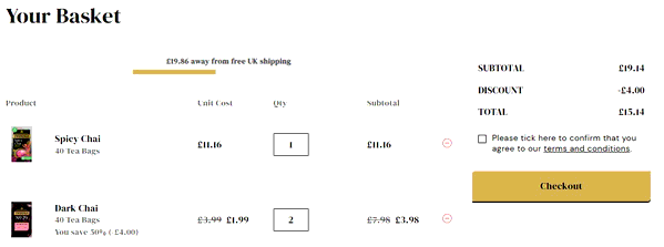 Twinings shopping basket screenshot