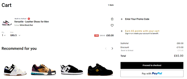 DC Shoes shopping basket screenshot