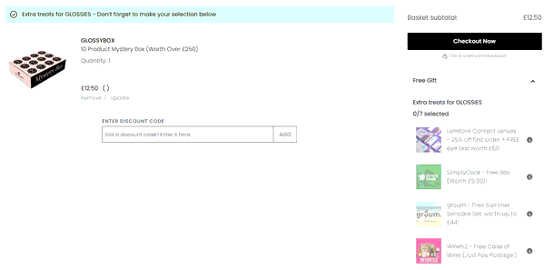 Glossy Box shopping basket screenshot