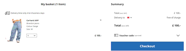 Blue Tomato shopping basket screenshot