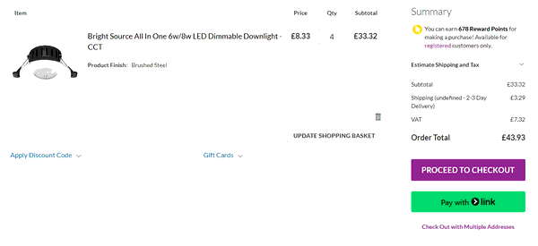 Lamp Shop Online shopping basket screenshot