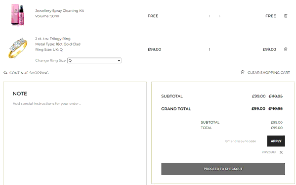 Tru Diamonds shopping basket screenshot