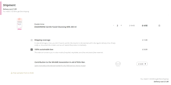 Perfumes Club shopping basket screenshot