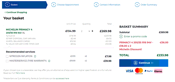 ATS Euromaster shopping basket screenshot