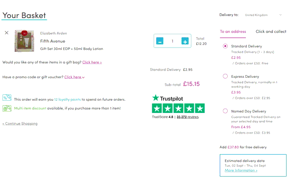 Perfume Click shopping basket screenshot