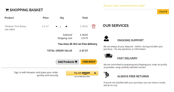 Giordano shopping basket screenshot
