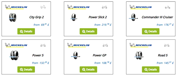 Moto Tyres shopping basket screenshot