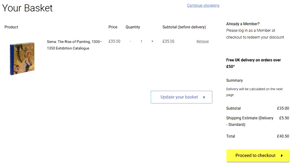 National Gallery Shop shopping basket screenshot