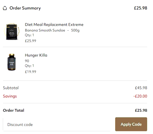 Protein Works shopping basket screenshot