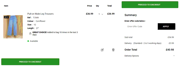 Damart shopping basket screenshot