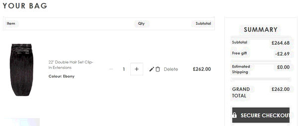 Beauty Works shopping basket screenshot
