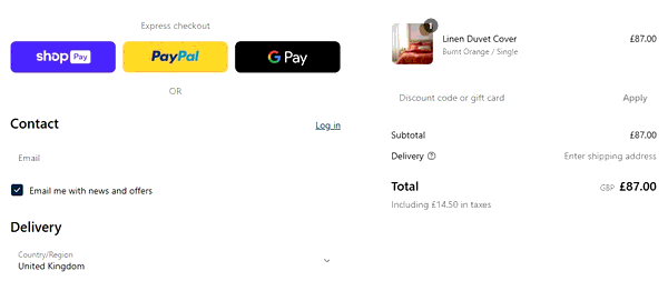 Cuddle Down shopping basket screenshot