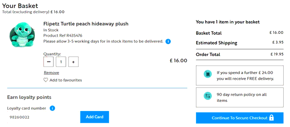 RSPB Shop shopping basket screenshot
