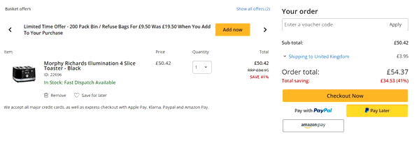 Electrical World shopping basket screenshot