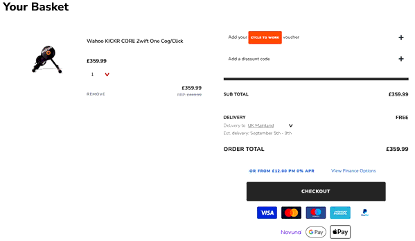 Tredz shopping basket screenshot