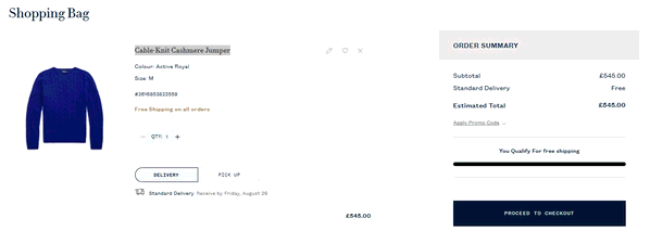 Ralph Lauren shopping basket screenshot
