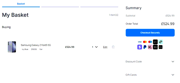 4gadgets shopping basket screenshot