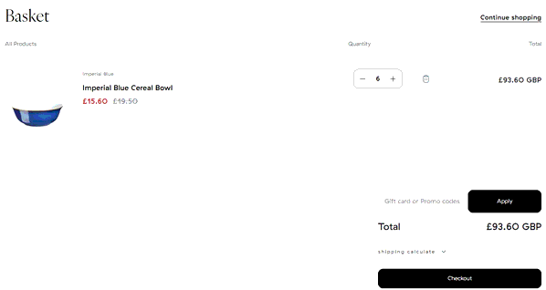 Denby Pottery shopping basket screenshot