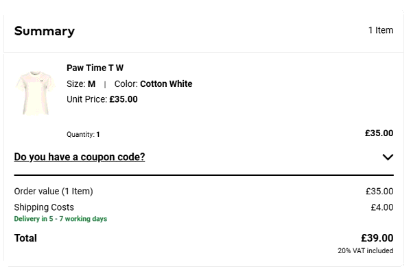 Jack Wolfskin shopping basket screenshot