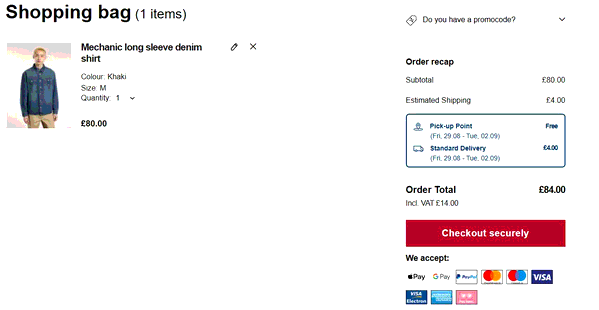 Dickies Life shopping basket screenshot