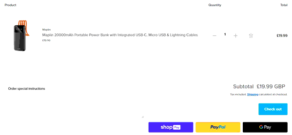 Maplin shopping basket screenshot