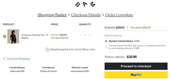 Bamboo Clothing shopping basket screenshot