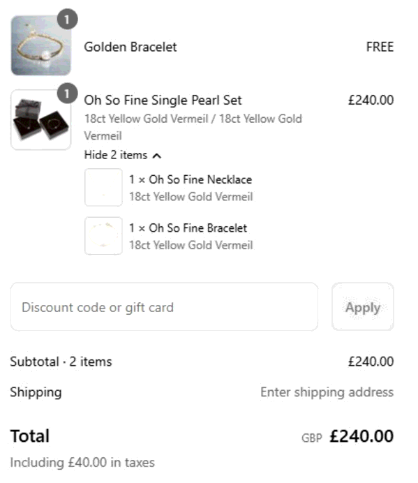 Olivia & Pearl shopping basket screenshot