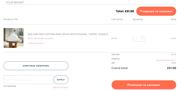 Absolute Home Textiles shopping basket screenshot