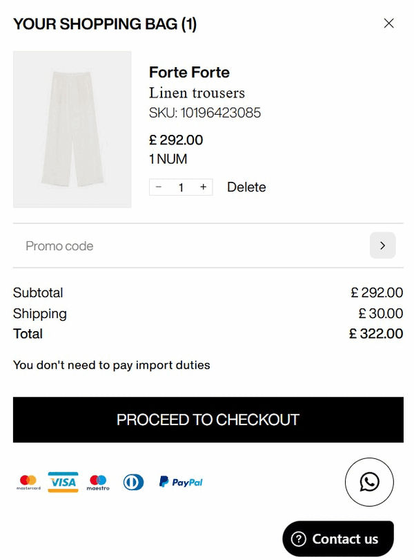 Tessabit shopping basket screenshot