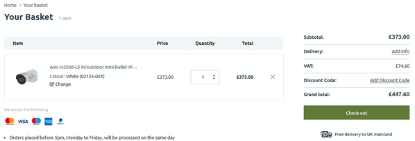 Network Webcams shopping basket screenshot