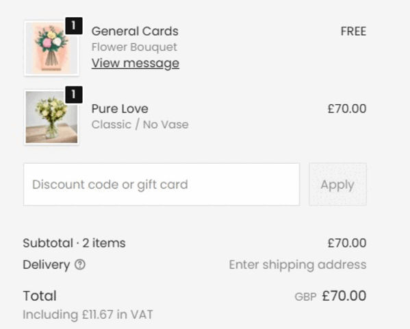Arena Flowers shopping basket screenshot