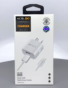 Mobigo Dual USB Fast Home Charger with Lightning cable