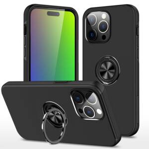 Magnetic Ring Holder Shockproof Cover Case for iPhone 15 Pro Max - Black