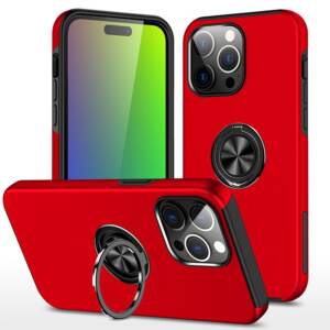 Magnetic Ring Holder Shockproof Cover Case for iPhone 15 Pro Max - Red