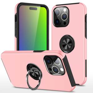 Magnetic Ring Holder Shockproof Cover Case for iPhone 15 Pro Max - Pink