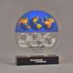 Front view of 6" circle acrylic embedment with full color globe image - shown with optional base.