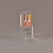 Side view of 5" square acrylic embedment award with Stryker logo and acetate printed text cast into acrylic.