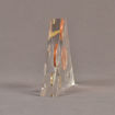 Side view of 5" triangle acrylic embedment award with 100 Years of US nickels cast in clear acrylic.