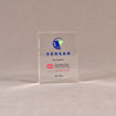 Front view of 3 1/2" x 3" rectangle acrylic embedment award with VERSAR logo and text cast into acrylic.