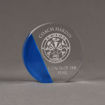 Front view of ColorCast™ 6" Circle Acrylic Award with transparent blue color highlight showing trophy laser engraving.