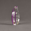 Side view of ColorCast™ 6" Flame Acrylic Award with purple glitter color highlight showing trophy laser engraving.