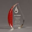 Angle view of ColorCast™ 8" Flame Acrylic Award with red glitter color highlight showing trophy laser engraving.