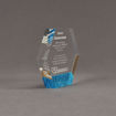 Side view of ColorCast™ 5" Hexagon Acrylic Award with blue glitter color highlight showing trophy laser engraving.