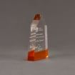 Side view of ColorCast™ 6" Obelisk Acrylic Award with transparent orange color highlight showing trophy laser engraving.