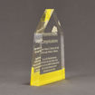 Side view of ColorCast™ 8" Obelisk Acrylic Award with light yellow color highlight showing trophy laser engraving.