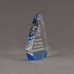 Side view of ColorCast™ 6" Peak Acrylic Award with transparent light blue color highlight showing trophy laser engraving.