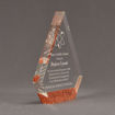 Side view of ColorCast™ 8" Peak Acrylic Award with transparent copper glitter color highlight showing trophy laser engraving.