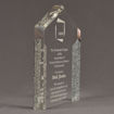 Side view of ColorCast™ 9" Pillars Acrylic Award with silver glitter color highlight showing trophy laser engraving.