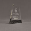 Angle view of ColorCast™ 6" Apex Acrylic Award with black glitter color highlight showing trophy laser engraving.